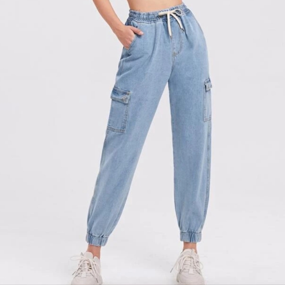 Shein - Drawstring Wasit Flap Pocket Jogger Jean
